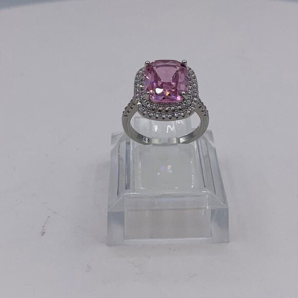 Ring, NWOT, solid 925, pink topaz, halo, sz 6 and 9, feminine, classic, - Picture 7 of 15